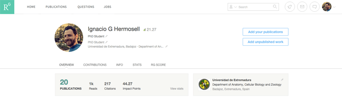 Mi perfil en Research Gate Research Gate